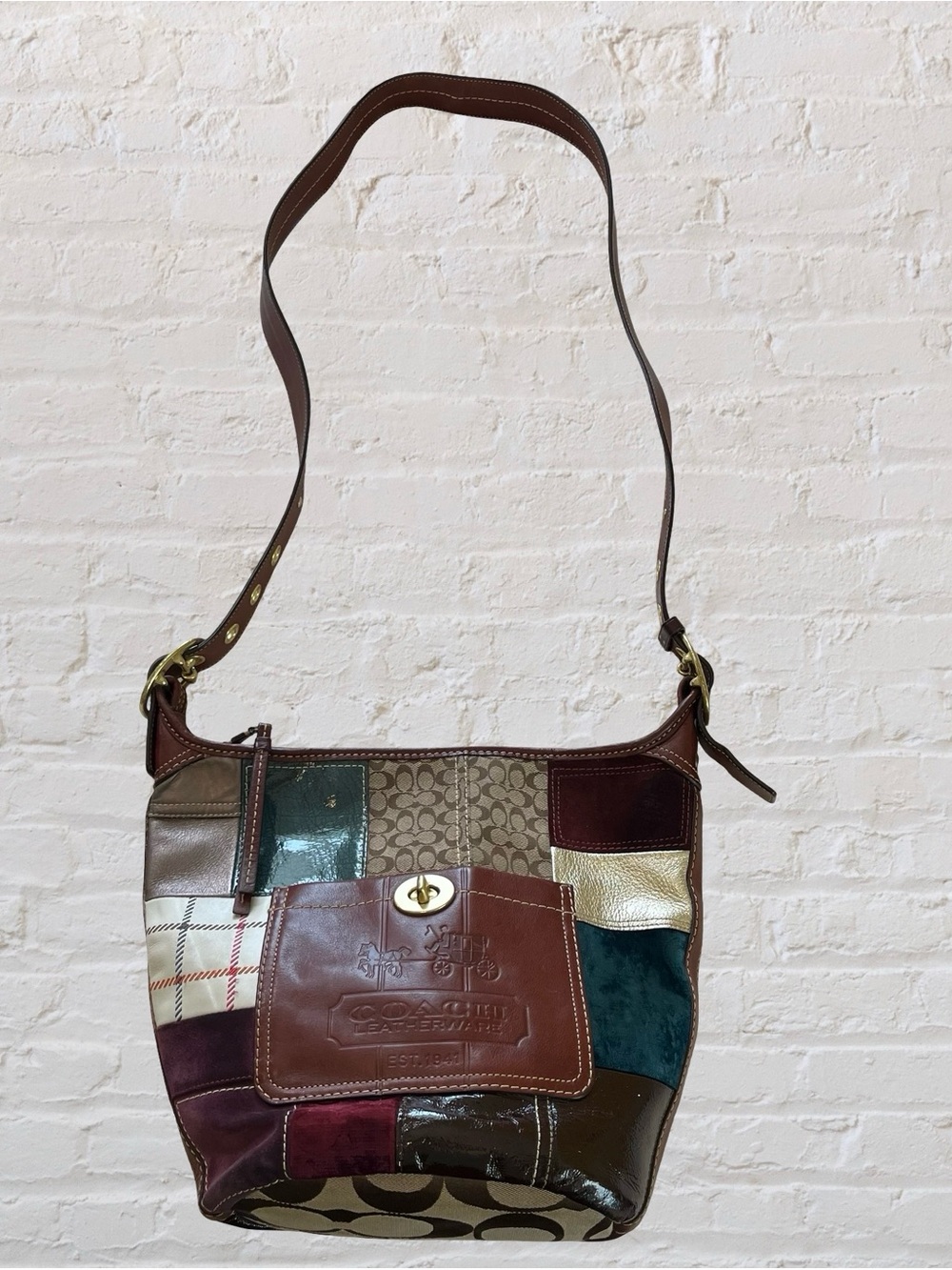 Coach Patchwork Leather & Signature Canvas Shoulder Bag - Brown Multi